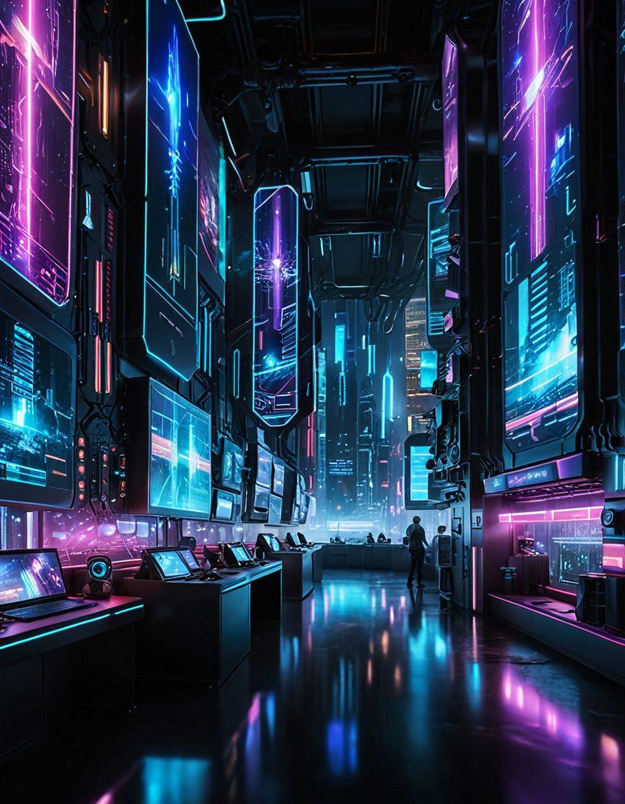 A futuristic digital cityscape showcasing advanced cyber hosting solutions, featuring glowing servers and secure data vaults enhanced with digital locks. Include vibrant holographic elements representing enhanced digital security, like shields and encrypted symbols. The skyline should be illuminated with neon lights, evoking a sense of cutting-edge technology. super-realistic. vibrant colors. cyberpunk.